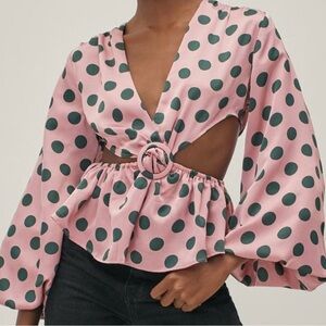 Nasty Gal Pink and Green Polka Dot Blouse